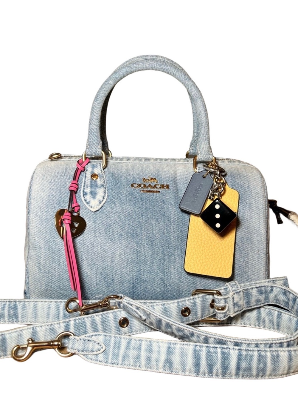 New Coach Medium Loved Denim Rowan with Charms